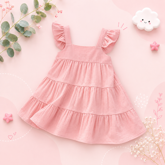 The Samantha - Baby Girl Solid Colour Sleeveless Ruffle Dress