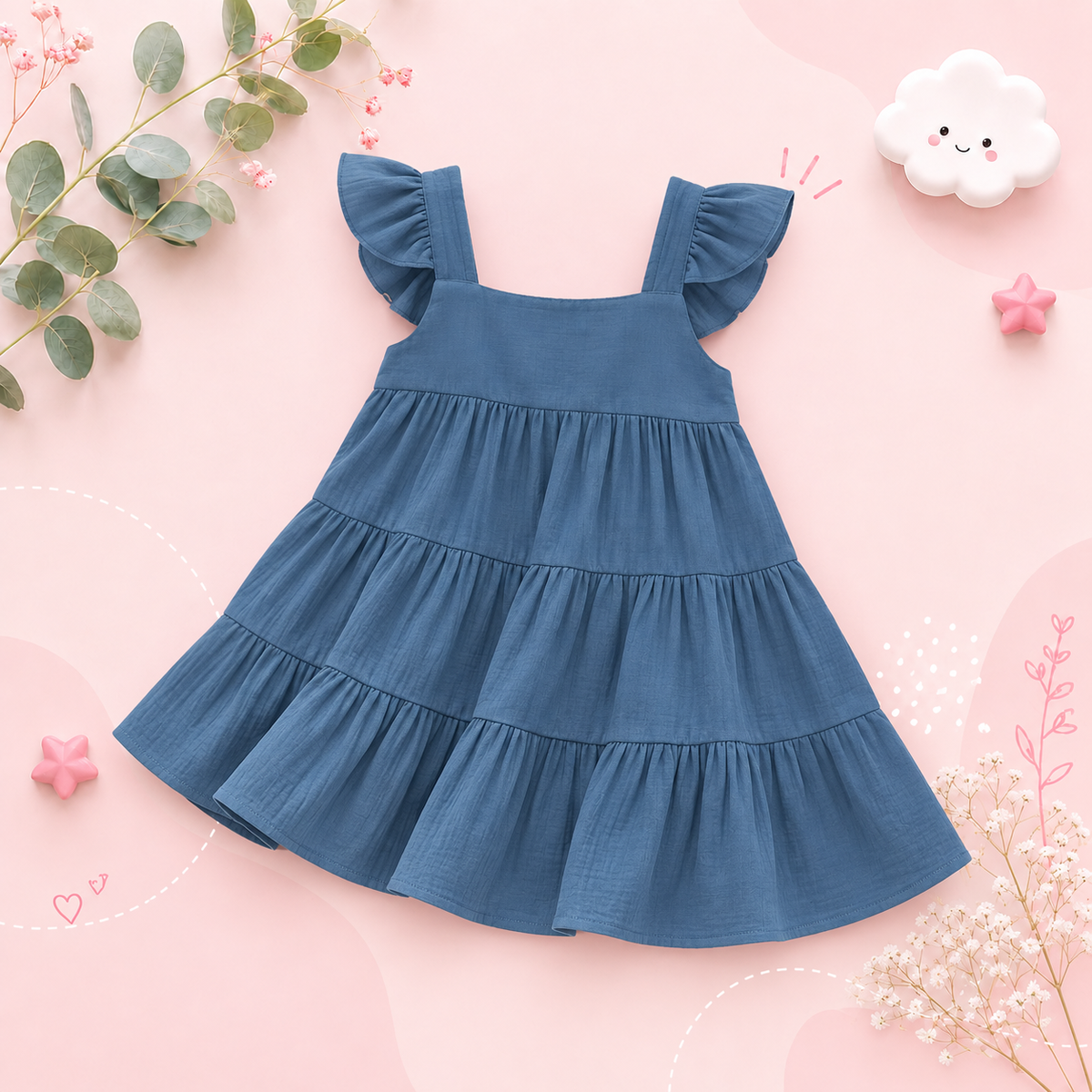 The Samantha - Baby Girl Solid Colour Sleeveless Ruffle Dress