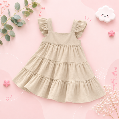 The Samantha - Baby Girl Solid Colour Sleeveless Ruffle Dress