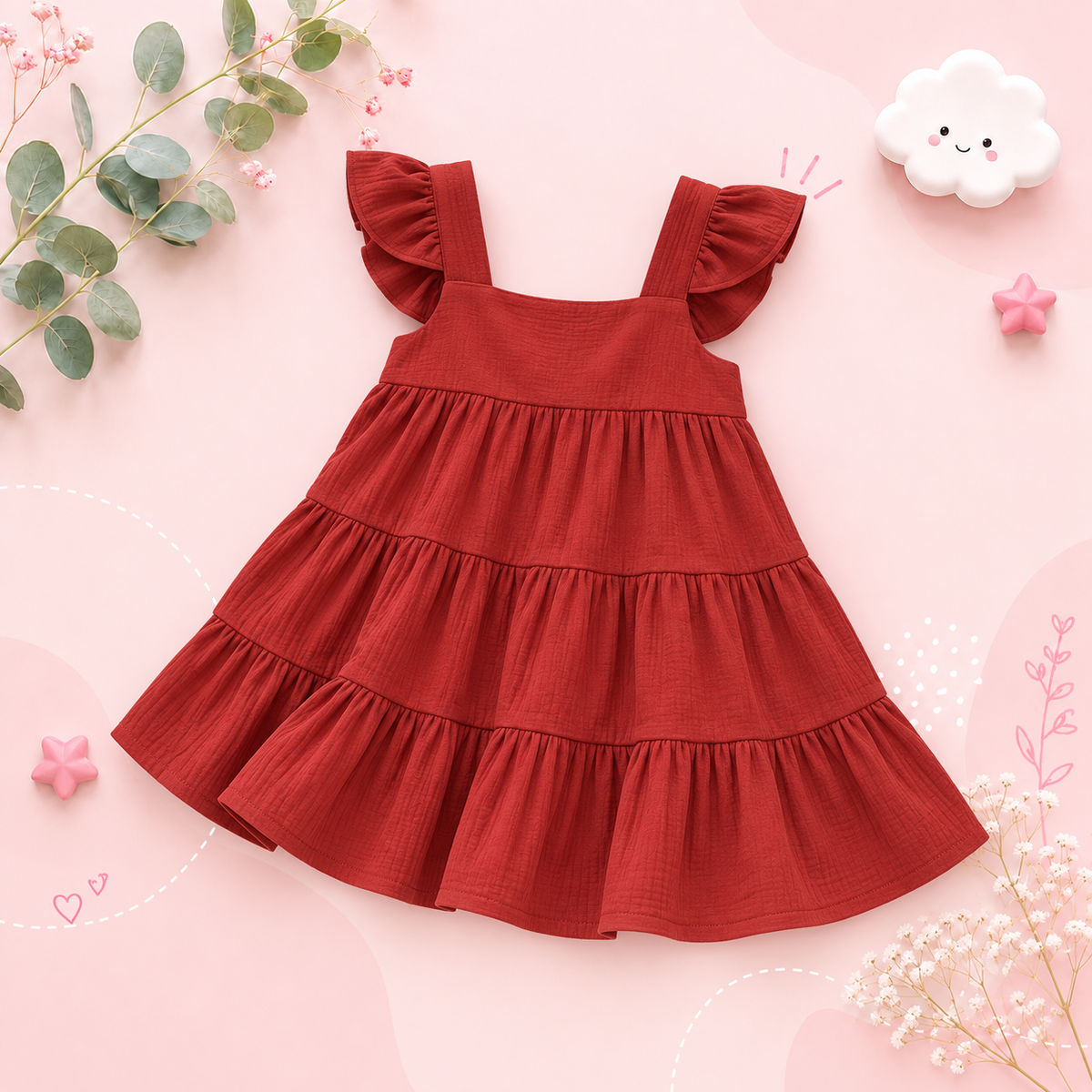 The Samantha - Baby Girl Solid Colour Sleeveless Ruffle Dress