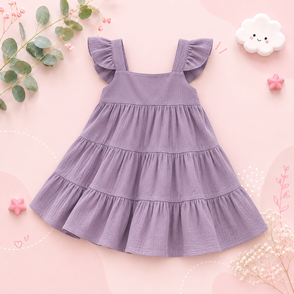 The Samantha - Baby Girl Solid Colour Sleeveless Ruffle Dress