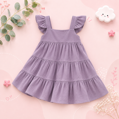 The Samantha - Baby Girl Solid Colour Sleeveless Ruffle Dress