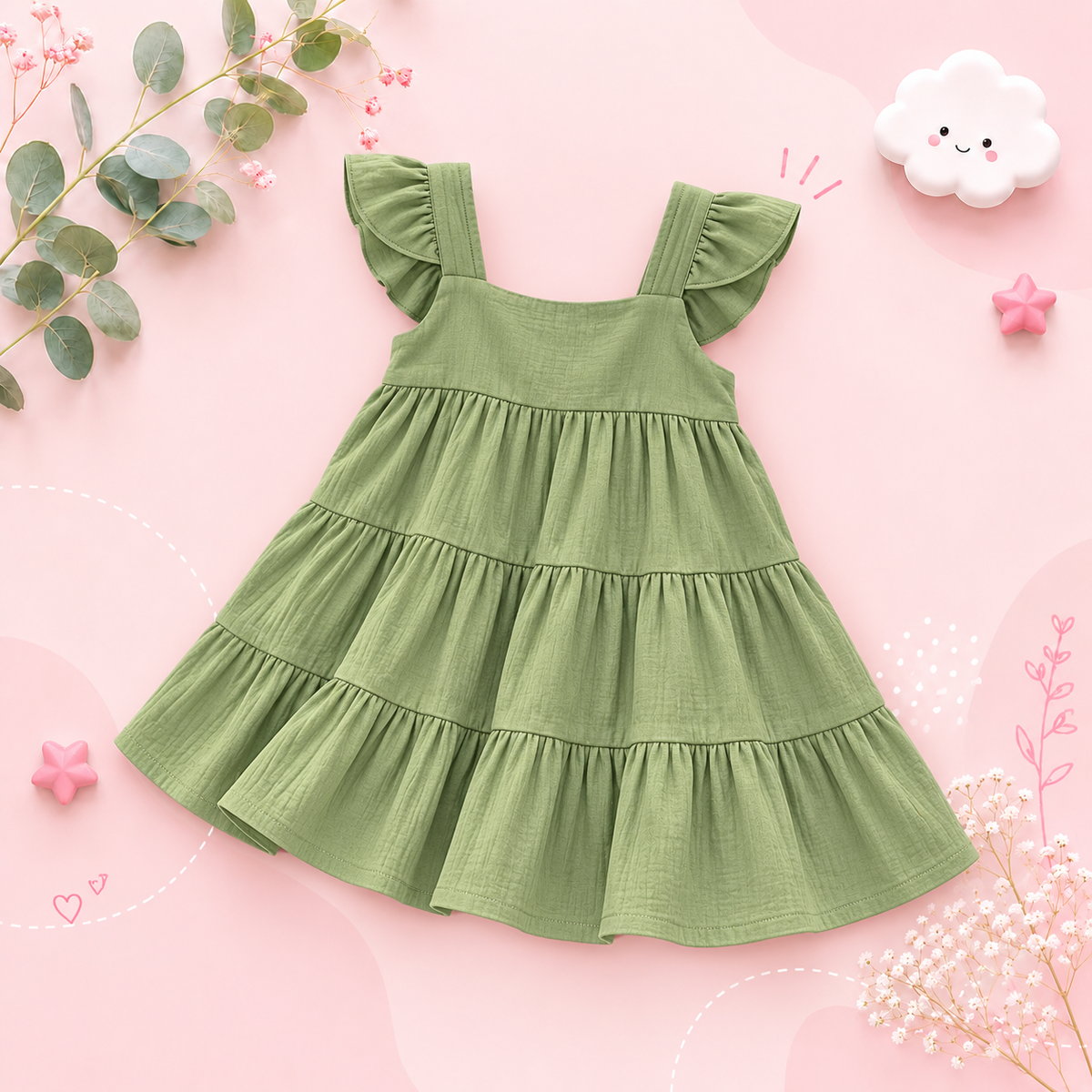 The Samantha - Baby Girl Solid Colour Sleeveless Ruffle Dress