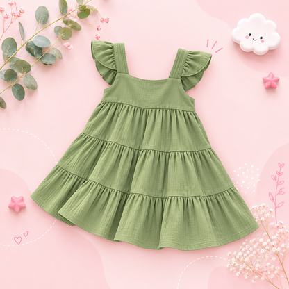 The Samantha - Baby Girl Solid Colour Sleeveless Ruffle Dress