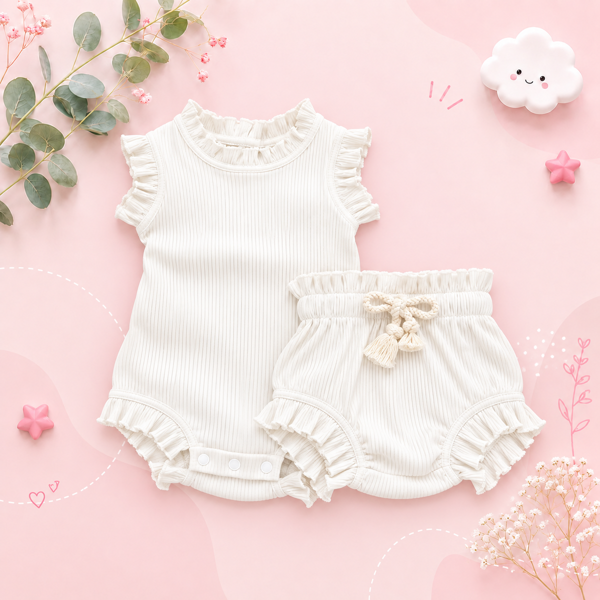 The Elena - Baby Girl Solid Colour Top PP Shorts Set
