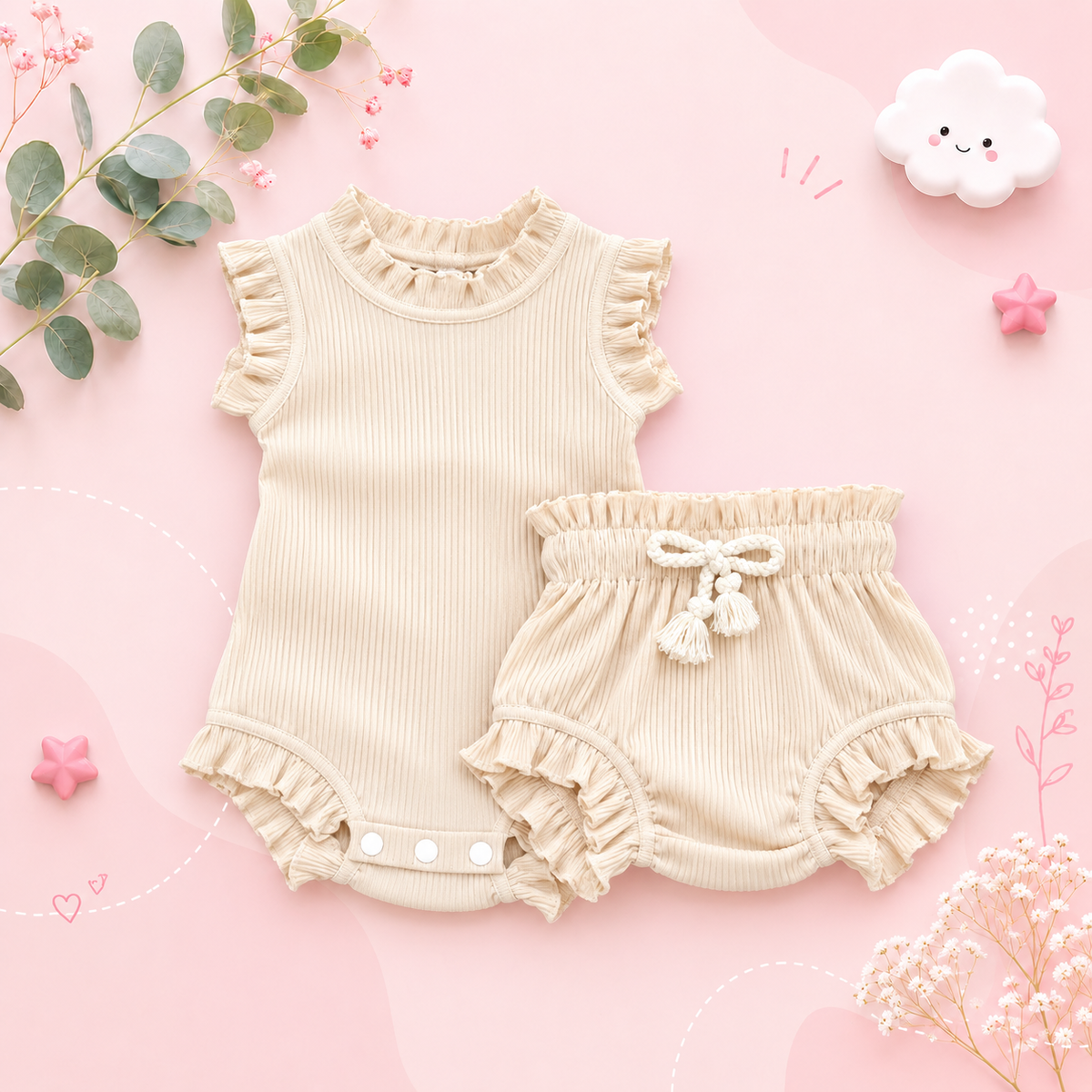 The Elena - Baby Girl Solid Colour Top PP Shorts Set
