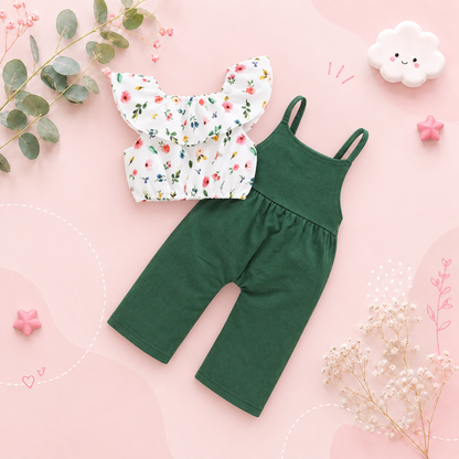 The Isla - Baby Girl Lotus Leaf Short Top + Suspender Pant