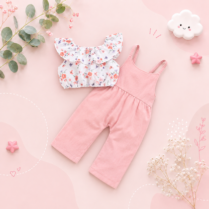 The Isla - Baby Girl Lotus Leaf Short Top + Suspender Pant