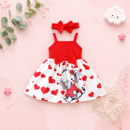 The Averie - Baby Girl Summer Heart Elephant Print Suspender Dress Cute Toddler Outfit