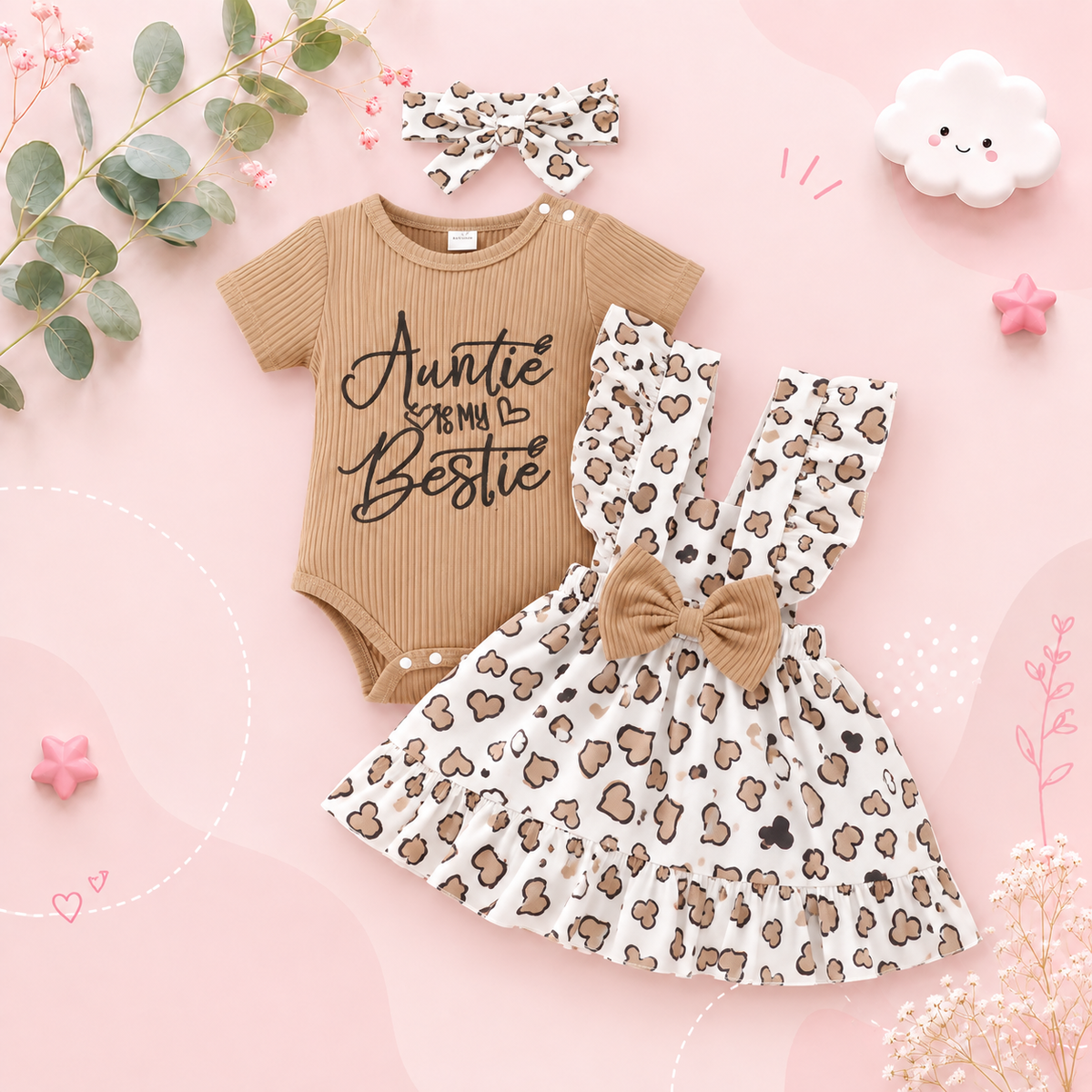 The Makenzie - Baby Girl Summer Letter Embroidered Jumpsuit & Camisole Dress 2PC Outfit