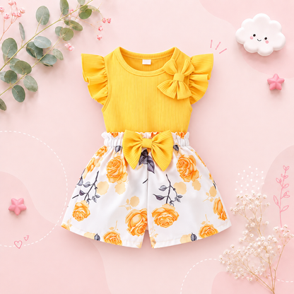 The Rowyn - Girls Summer Knitted Top & Floral Print Dress Set Breathable Casual Outfit