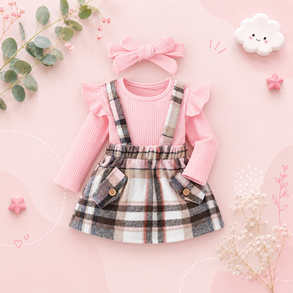 The Baylor - Girls Pink Long Sleeve Top Sling Dress Set Cute Casual Toddler Outfit