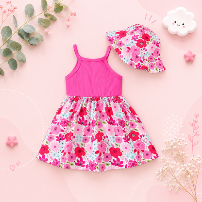 The Emmie - Baby Girl Rose Red Flower Dress Sleeveless Double Bow Hat Birthday Party Outfit