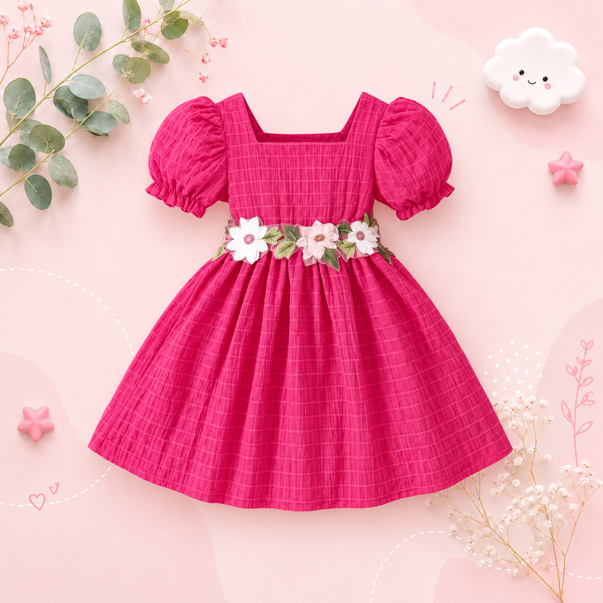 The Georgina - Girls Spring Summer Floral Embroidered Ruffle Sleeve Dress Casual Holiday Outfit