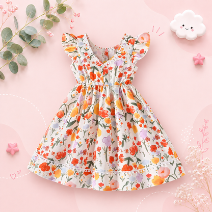 The Coraline - Girls Spring Summer Flying Sleeve Dress Holiday Casual Princess Outfit