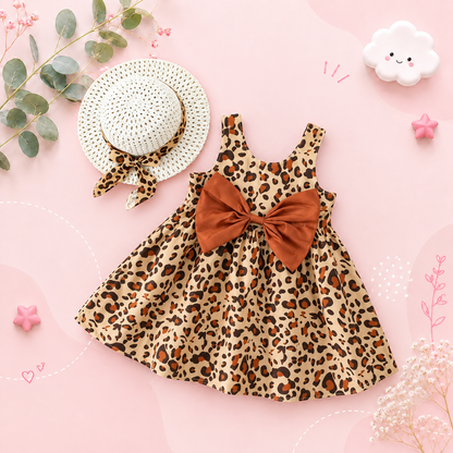 The Whitley - Baby Girl Leopard Print Suspender Dress & Hat Summer Cotton Outfit