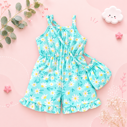 The Jenna - Baby Girl Floral Print Suspender Jumpsuit with Matching Bag Summer Outfit