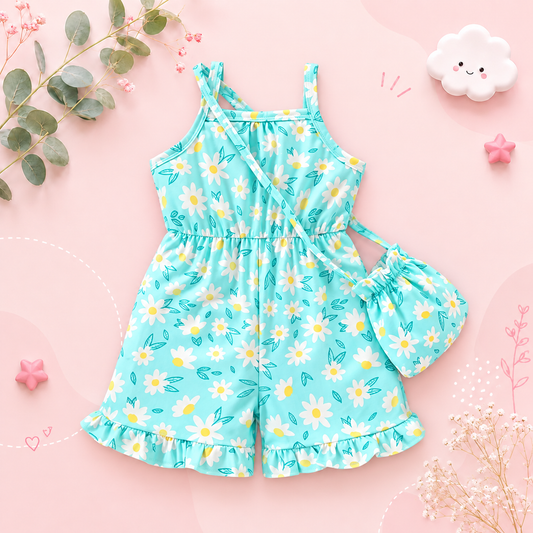 The Jenna - Baby Girl Floral Print Suspender Jumpsuit with Matching Bag Summer Outfit
