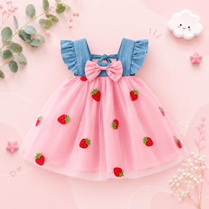 The Laney - Baby Girl Cherry Mesh Dress Cute Summer Beach Party Outfit