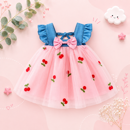 The Laney - Baby Girl Cherry Mesh Dress Cute Summer Beach Party Outfit