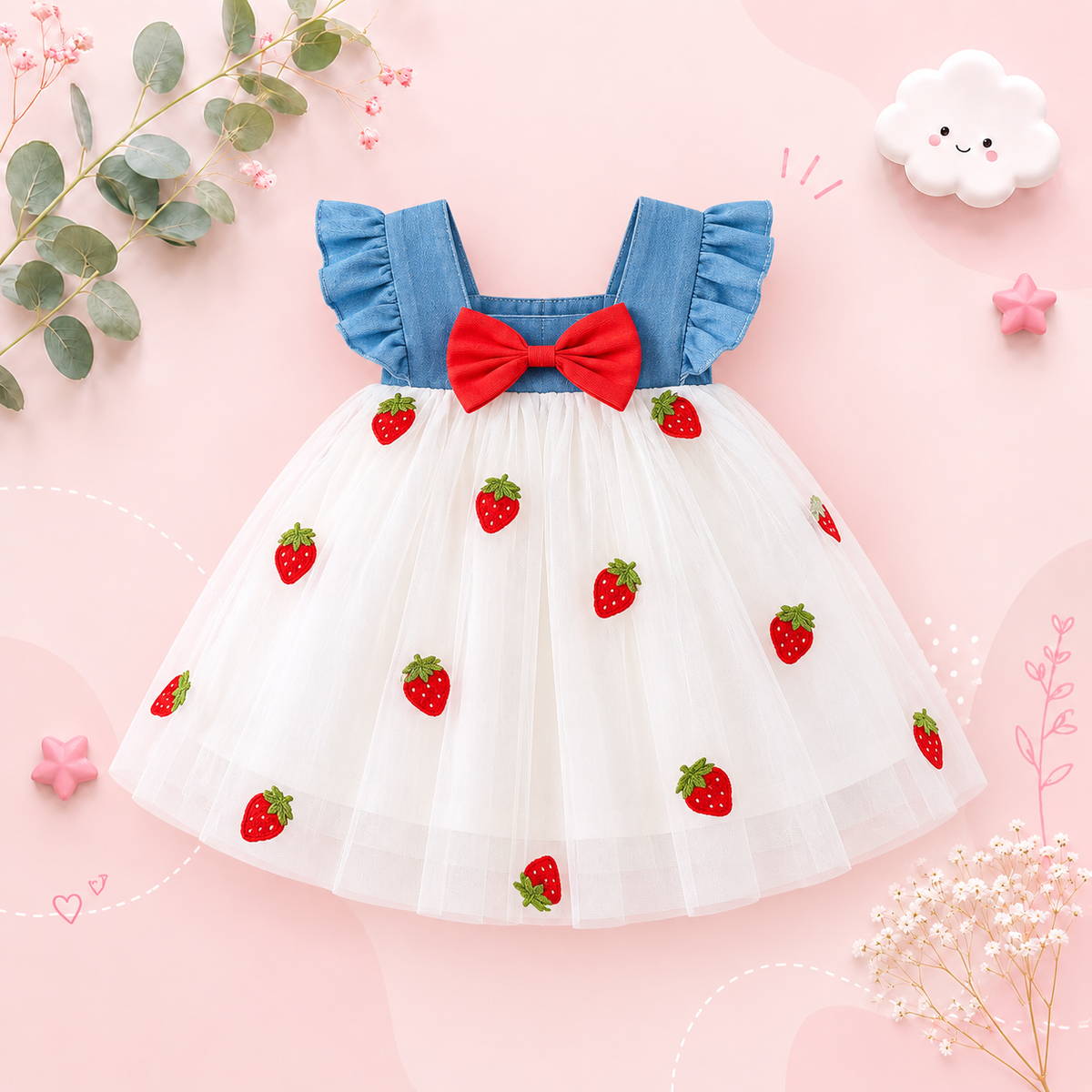 The Laney - Baby Girl Cherry Mesh Dress Cute Summer Beach Party Outfit