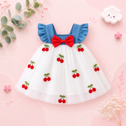 The Laney - Baby Girl Cherry Mesh Dress Cute Summer Beach Party Outfit