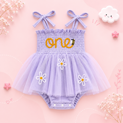 The Myra - Baby Girl Embroidered Romper Dress & Bow Headband Summer Outfit