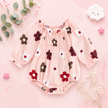 The Eileen - Baby Girl Floral Ruffle Bodysuit & Bow Headband Autumn Outfit 2PCS