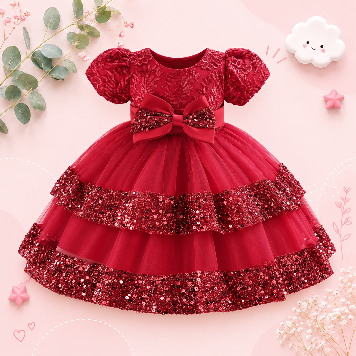 The Lyric - Girls Cotton Bow Party Dress Short Sleeve Summer Bridesmaid Dress