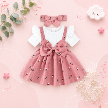 The Kamryn - Infant Baby Girl Floral Print Bow Dress + Headband 2Pcs Summer Cute Wear