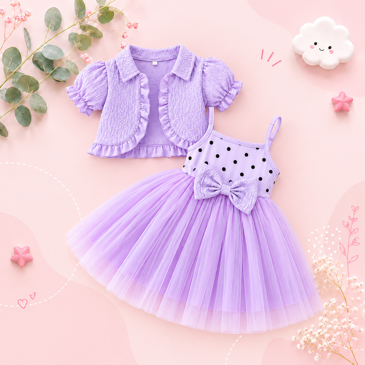 The Priscilla - 2pcs Baby Girl Denim Butterfly Coat and Mesh Princess Dress Outfit
