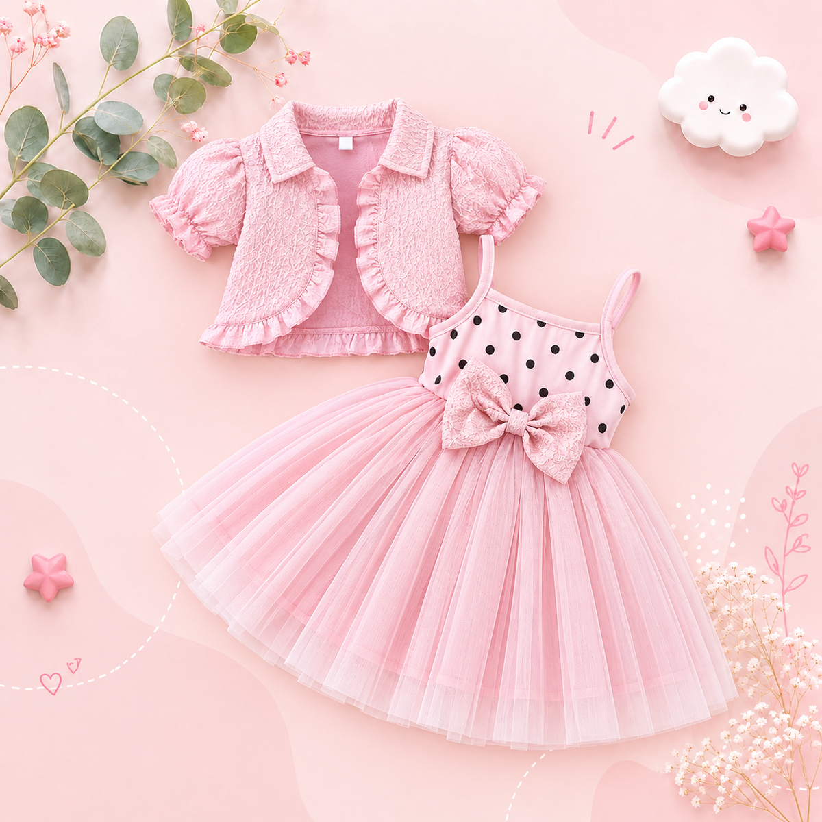 The Priscilla - 2pcs Baby Girl Denim Butterfly Coat and Mesh Princess Dress Outfit