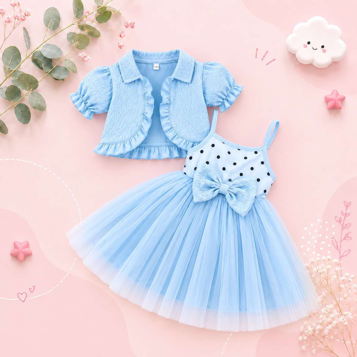 The Priscilla - 2pcs Baby Girl Denim Butterfly Coat and Mesh Princess Dress Outfit