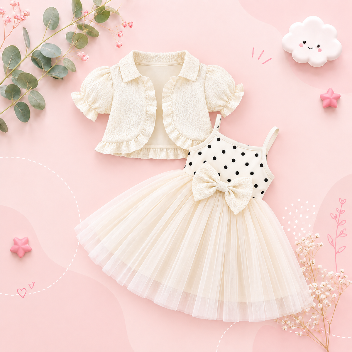 The Priscilla - 2pcs Baby Girl Denim Butterfly Coat and Mesh Princess Dress Outfit