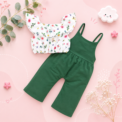 The Marlee - Kids Baby Girl Floral Short Top + Suspender Pants 2Pcs Fashion Clothing