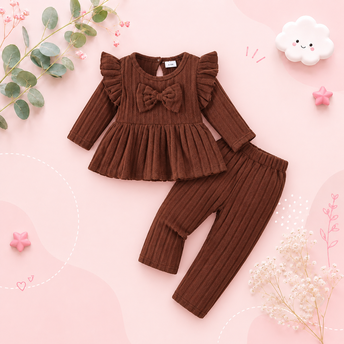 The Estella - Toddler Girl Soft Long Sleeve Bow Top & Pants Set, Korean Autumn Wear