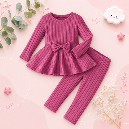 The Louise - Girls Ribbed 2-Piece Set Long Sleeve Shirt & Pants, Spring Autumn Outfit