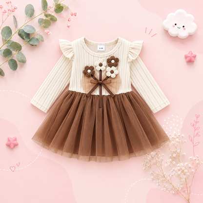 The Amber - Baby Girl Fairy Tale Knit Patchwork Mesh Skirt Bow Autumn Outfit Set