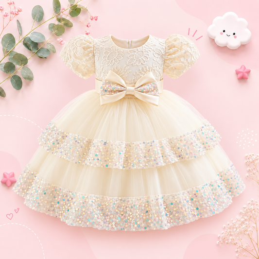 The Lyric - Girls Cotton Bow Party Dress Short Sleeve Summer Bridesmaid Dress