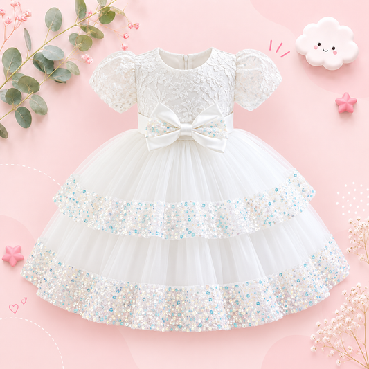 The Lyric - Girls Cotton Bow Party Dress Short Sleeve Summer Bridesmaid Dress