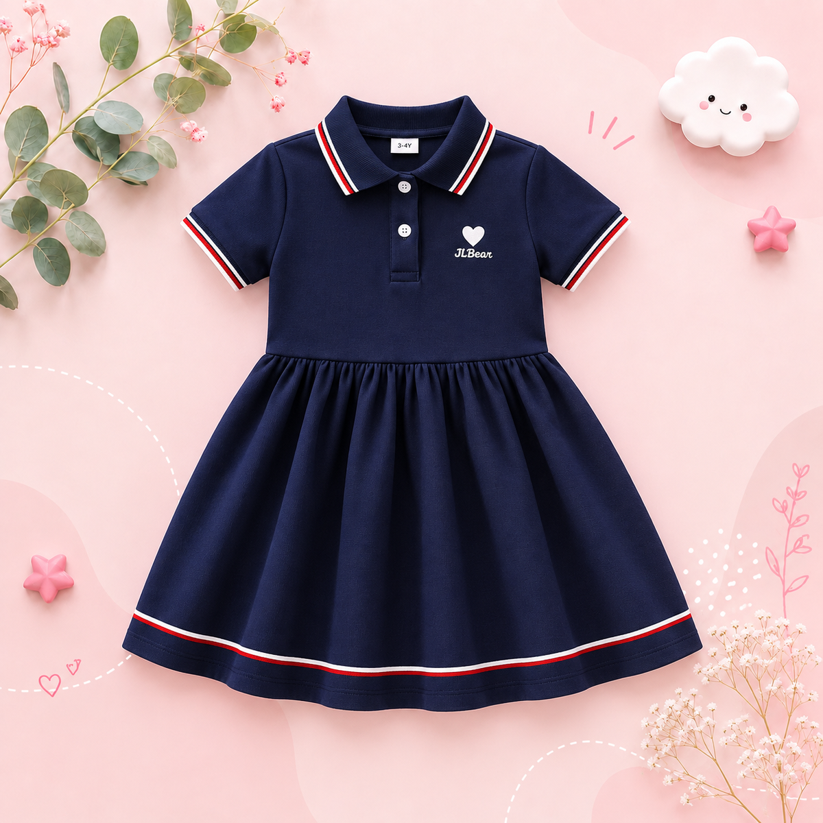 The Sariyah - Girls Polo Dress Short Sleeve Navy Blue A-Line School Uniform Summer Dress