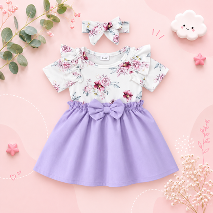 The Maliyah - Baby Girl 2PCS Floral Ruffle Dress & Headband Summer Party Outfit