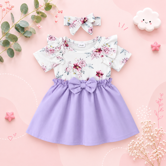 The Maliyah - Baby Girl 2PCS Floral Ruffle Dress & Headband Summer Party Outfit