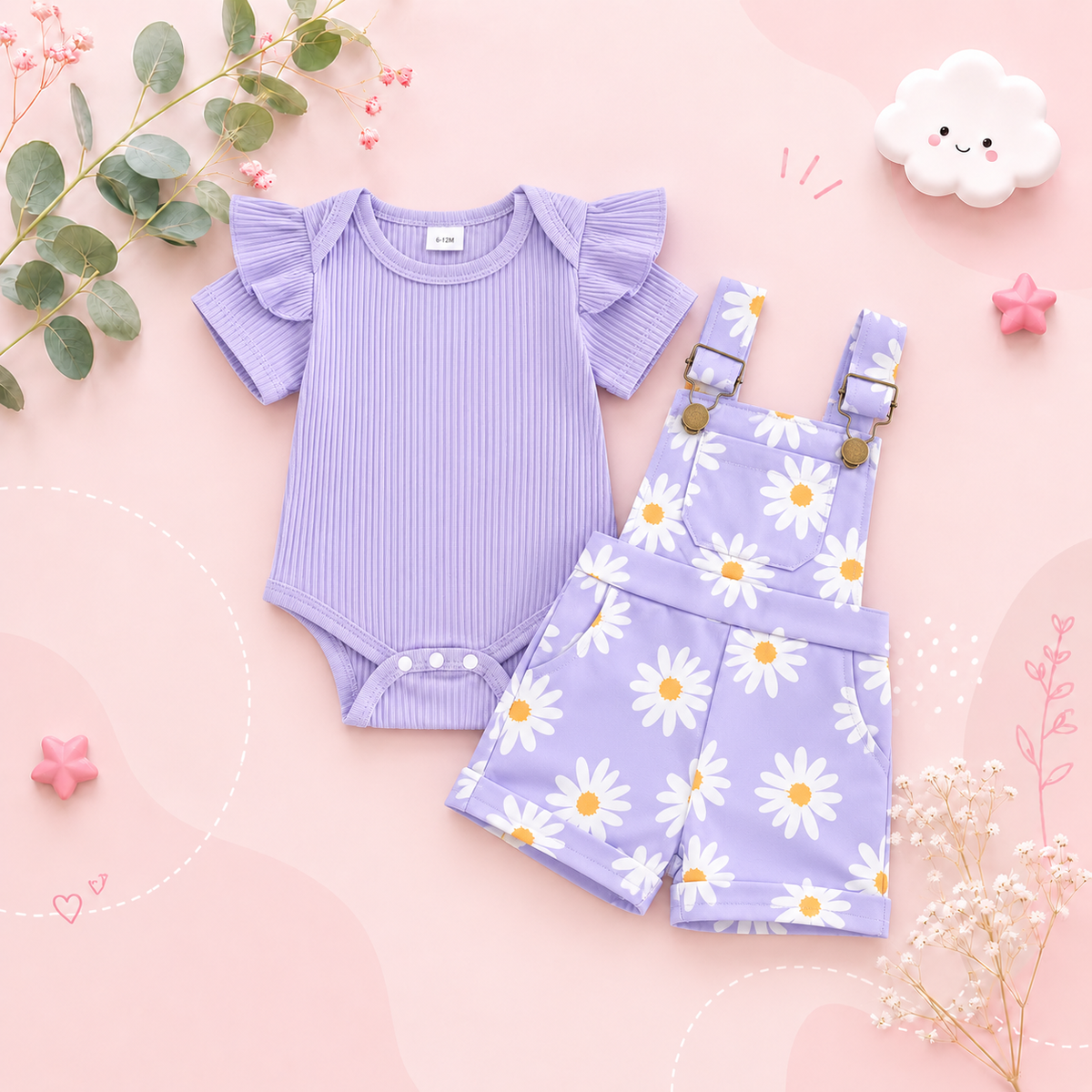 The Keira - Baby Girl 2PCS Floral Romper & Suspender Shorts Summer Outfit Set