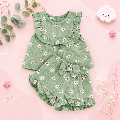 The Anne - Newborn Baby Girl Floral Cotton Linen Tank Top Shorts Set Summer Wear