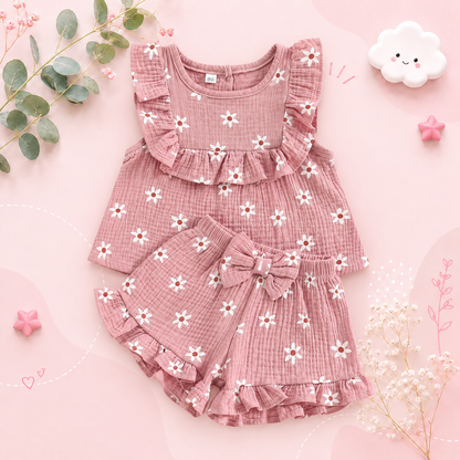 The Anne - Newborn Baby Girl Floral Cotton Linen Tank Top Shorts Set Summer Wear