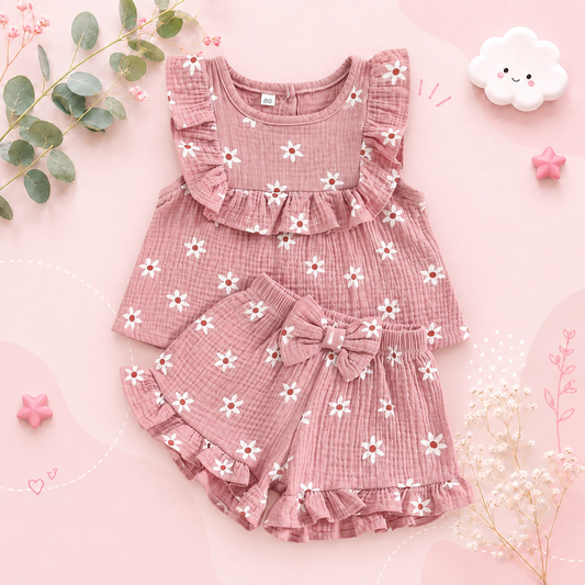 The Anne - Newborn Baby Girl Floral Cotton Linen Tank Top Shorts Set Summer Wear
