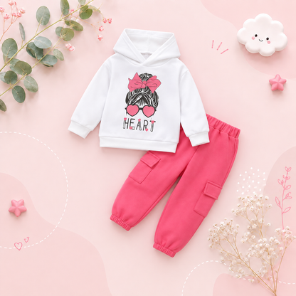 The Flora - Newborn Baby Girl Heart Bow Print Hoodie and Pants Set 2PCS