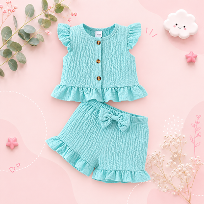 The Mylah - Toddler Baby Girl Round Neck Top and Bow Shorts Clothing Set 2PCS