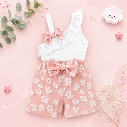 The Seraphina - Toddler Girls Bow Sleeveless Top and Floral Shorts Summer Outfit